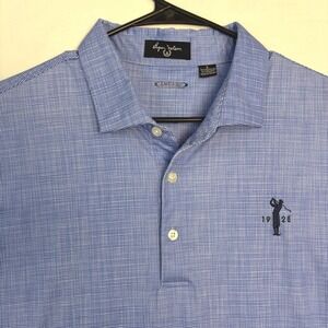 Byron Nelson Mens Blue Micro Check DriWay Golf Polo Shirt Large Short Sleeve L